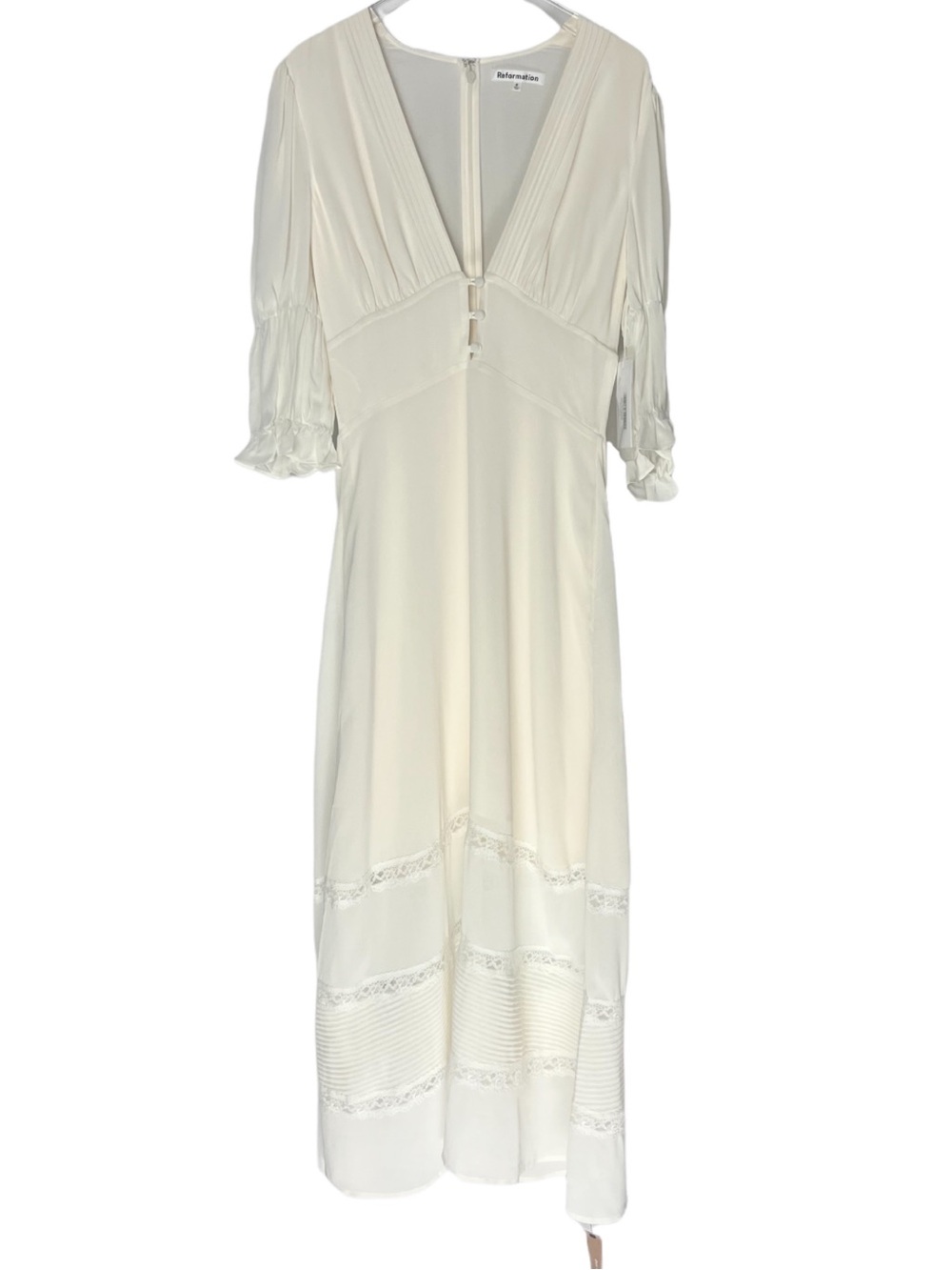 Reformation Ginny Midi Dress Lace Trim Inset Sz 6 Cocktail Wedding Bridal - Picture 2 of 16